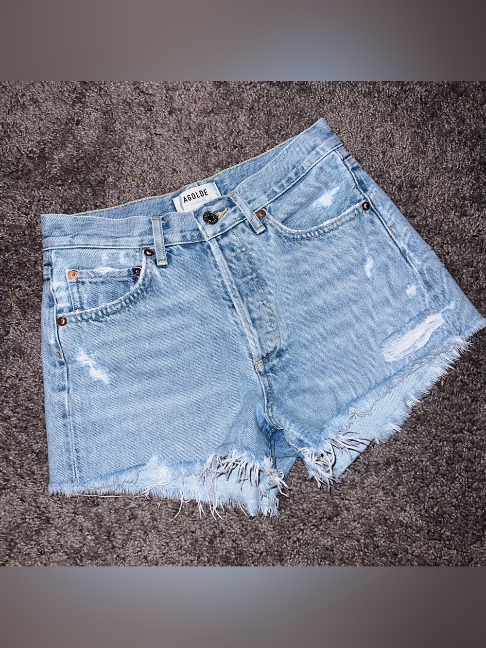 Agolde Light Blue Frayed Denim Light Blue Shorts